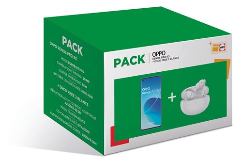 Pack Smartphone Oppo Reno6 Pro 6,55 5G 256 Go Double SIM Bleu arctique + Ecouteurs sans fil Oppo Enco Free2 Bluetooth Blanc