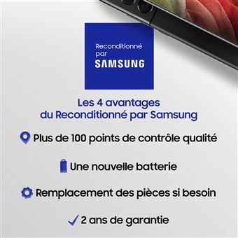 Smartphone Samsung Galaxy S21 Plus 6,7" 5G Double nano SIM 128 Go Noir Reconditionné Grade A