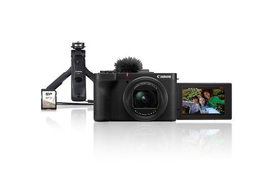 Kit Appareil photo compact Vlogging Canon PowerShot V1 + Trépied HG-100TBR + Télécommande sans-fil BR-E1 + SD 128Go