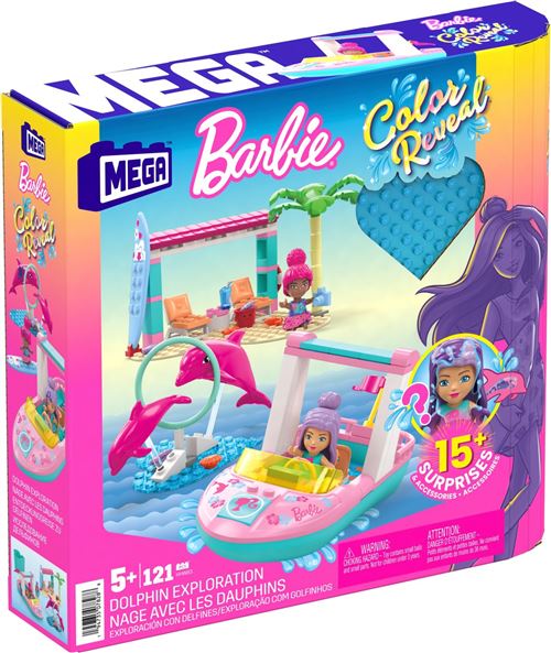 Jeu de construction mega construx barbie color reveal nage avec les dauphins