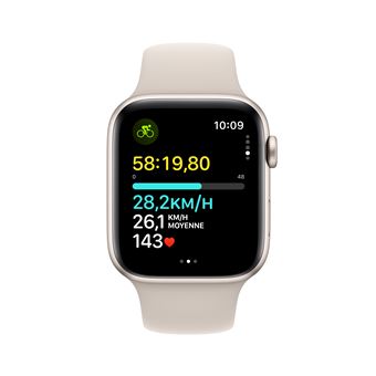 Apple Watch SE GPS + Cellular, boîtier en Aluminium Lumière Stellaire de 44 mm avec bracelet sport Lumière Stellaire S/M