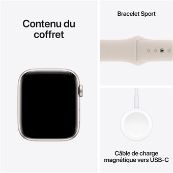 Apple Watch SE GPS + Cellular, boîtier en Aluminium Lumière Stellaire de 44 mm avec bracelet sport Lumière Stellaire S/M