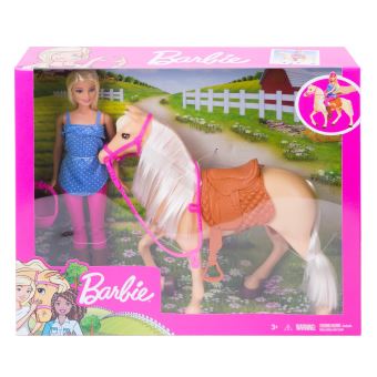 Barbie et son cheval, poupée blonde en tenue d'équitation avec