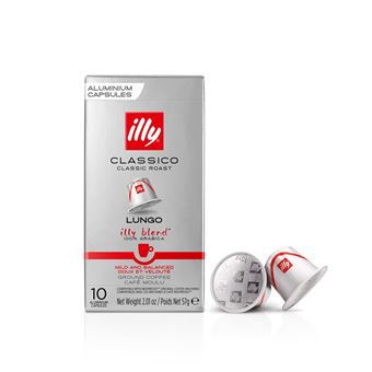 Boite de 10 Capsules café Illy Torrefaction Classique Lungo 8910 Argent et Rouge