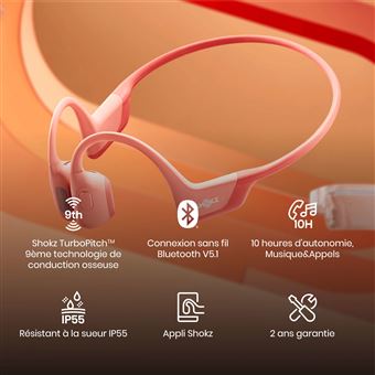 Casque sport sans fil Shokz OpenRun Pro Bluetooth avec réduction du bruit Rose