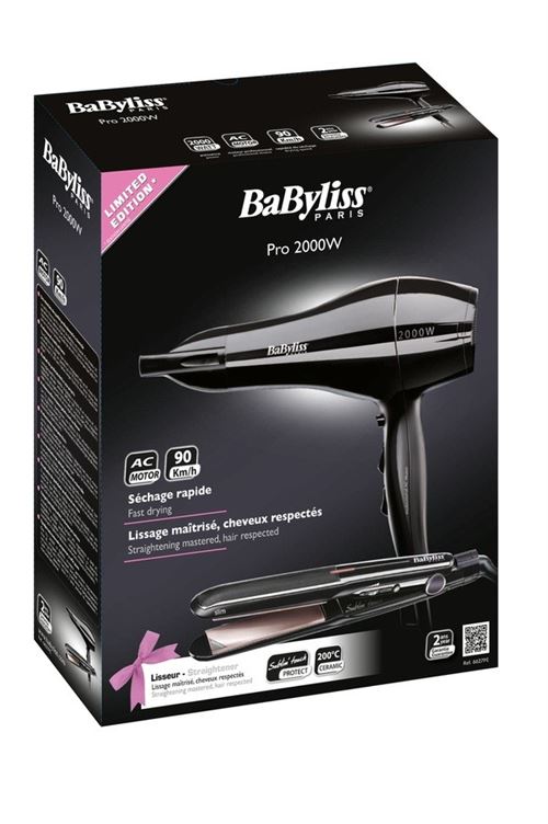 Coffret Pro Babyliss 6627PE Sèche-cheveux et Lisseur 2000 W Noir