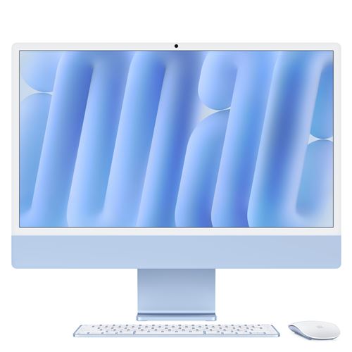 Apple iMac 24 écran retina 4,5K 512Go SSD 24 Go RAM Puce M4 CPU 10 cœurs GPU 10 cœurs Bleu