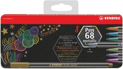 Bo&icirc;te m&eacute;tal x 8 feutres m&eacute;tallis&eacute;s STABILO Pen 68 metallic