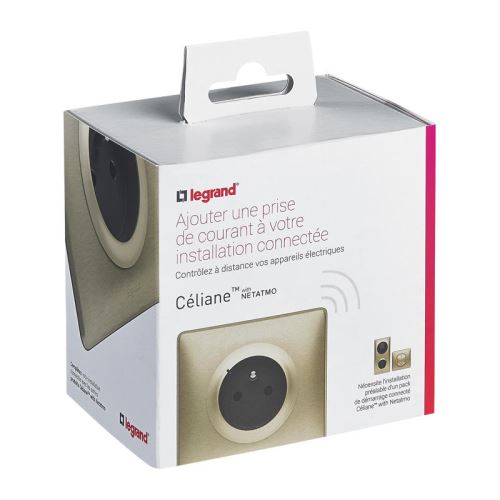 Prise de courant connectée Céliane with Netatmo avec plaque Métal Titane
