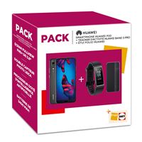 Pack Smartphone Huawei P20 Double SIM 128 Go Noir + Bracelet connecté Band 3 + Folio