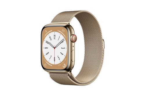 Apple Watch Series 8 GPS + Cellular, boîtier Acier inoxydable or 45mm avec Boucle Milanaise Or