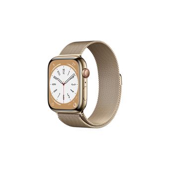 Apple Watch Series 8 GPS + Cellular, boîtier Acier inoxydable or 45mm avec Boucle Milanaise Or