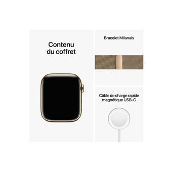 Apple Watch Series 8 GPS + Cellular, boîtier Acier inoxydable or 45mm avec Boucle Milanaise Or