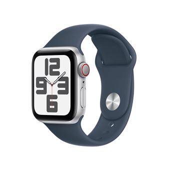 Apple Watch SE (GPS + Cellular) - 2e génération - 40 mm - aluminium argenté - montre intelligente avec bande sport - fluoroélastomère - bleu orage - taille du bracelet : S/M - 32 Go - Wi-Fi, LTE, Bluetooth - 4G - 27.8 g