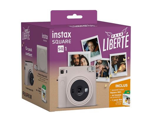 Pack Liberté Appareil Photo Instantané Fujifilm Instax Square SQ1 Blanc craie + Housse de protection + 1 pack film Square 10 vues