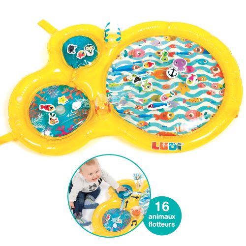 LUDI Le Tapis d’Eau Grand Tapis d’Activités Sensorielles pour Éveiller Bébé Développer la Motricité 16 Animaux Flotteurs À Partir de