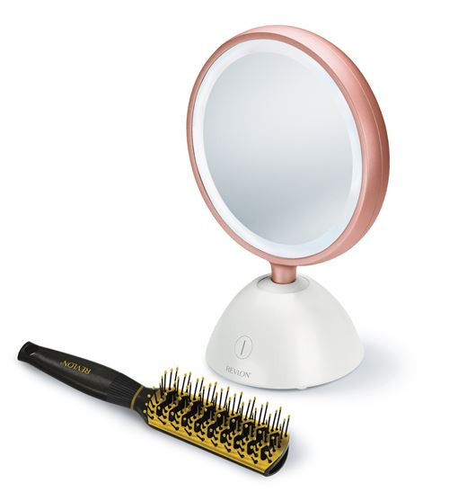 Revlon LED Ultimate Glow draadloze spiegel met gratis borstel, wit en beige