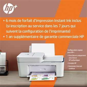 Imprimante multifonction Tout-en-un HP DeskJet Plus 4130e Blanc Reconditionné