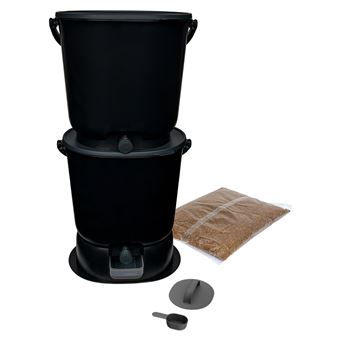 Lot de 2 composteurs Skaza Bokashi Essential 101857 15,3 L avec 1kg de Brain et 1 base Noir