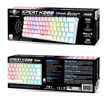 XPERT K200 : Clavier MECANIQUE SANS FIL Triple Mode  RGB  RECHARGEABLE /   TKL 60%  / 64 Touches meca red Switch  / 100% ANTI-GOSTING  / Connexion RF 2,4GHz, + Bluetooth +USB /  Comp Windows10 / Mac OS / iOS / Android