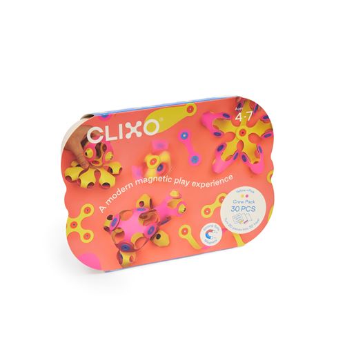 Jeu de construction magnétique Clixo Crew Pack 30 pièces Rose et Jaune - Clixo