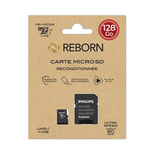 Carte mémoire micro SD Reborn 128 Go Noir Reconditionné