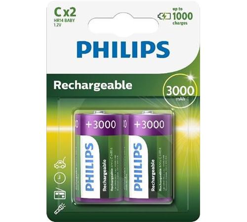 Pack de 2 piles rechargeable Philips C LR14 3000 mAh - vue 1