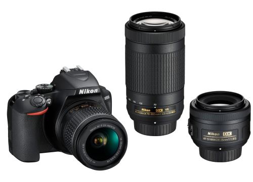 Appareil photo Reflex Nikon D3500 Noir + Objectifs Nikkor DX 18-55 f/3.5-5.G VR + AF-P DX 70-300 f/4-5.6.3G ED VR +s AF-P AF-S DX 35 f/1.8G