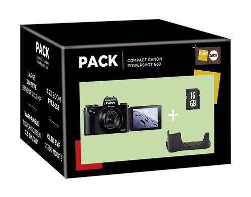 Pack Fnac Appareil photo compact Canon PowerShot G5X + Etui + Carte de mémoire SD 16 Go