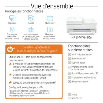 Imprimante multifonction Tout-en-un HP Envy Pro 6430e Blanc Reconditionné