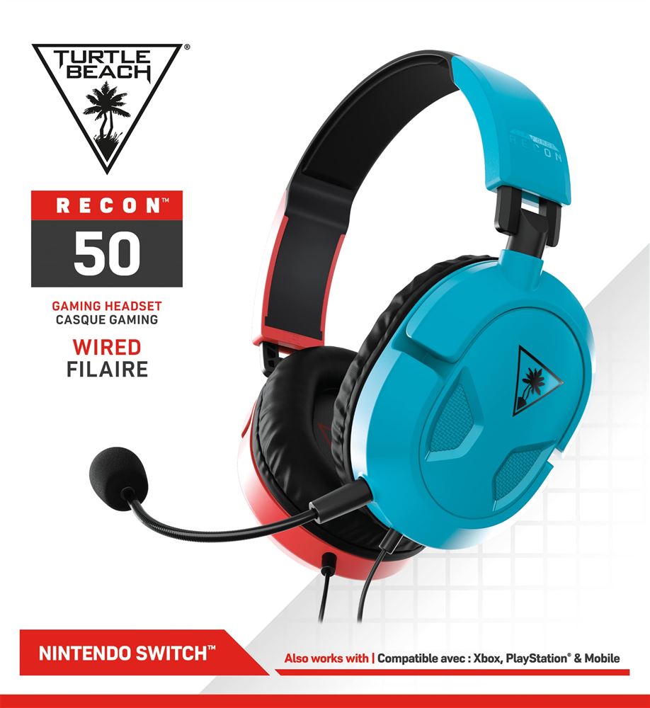 Casque pour console gaming filaire Turtle Beach Recon 50N pour Nintendo Switch Rouge et Bleu