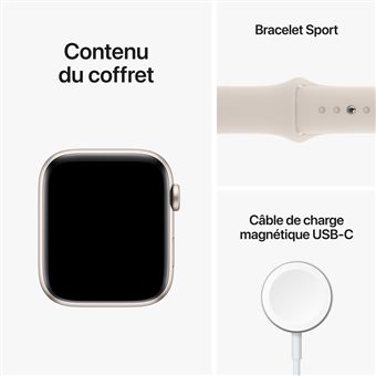 Apple Watch SE GPS + Cellular 2ème génération, boîtier Aluminium Lumière Stellaire 44mm avec Bracelet Sport Lumière Stellaire