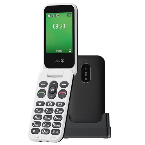 DORO Leva E22 - 4G téléphone de service - RAM 64 Mo / Mémoire interne 128 Mo - microSD slot - écran LCD (TFT) - 320 x 240 pixels (60 Hz) - rear camera 0,3 MP - blanc et noir
