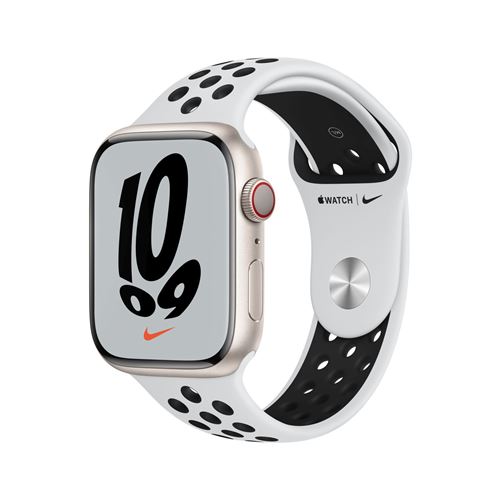 Apple Watch Nike Series 7 GPS + Cellular, boîtier Aluminium Lumière Stellaire 45mm avec Bracelet Nik