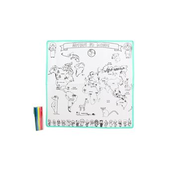 TAPIS CARTE DU MONDE A COLORIER X5 FEUTRES M24