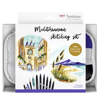 Set Sketching Tombow France et Benelux Méditerranéen de 1 trousse 1 crayon 6B 1 gomme 1 feutre et 5 ABT Brush et pinceau