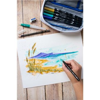 Set Sketching Tombow France et Benelux Méditerranéen de 1 trousse 1 crayon 6B 1 gomme 1 feutre et 5 ABT Brush et pinceau