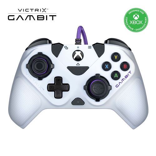 Manette filaire pour Xbox One et Xbox Séries X Pdp Victrix Gambit Blanc et noir
