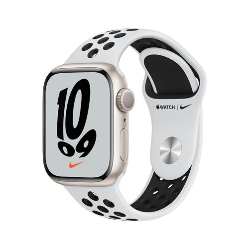 Apple Watch Nike Series 7 GPS, boîtier Aluminium Lumière Stellaire 41mm avec Bracelet Nike Sport Pla