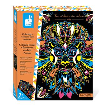Kit créatif Janod coloriages et feutres fluo animaux