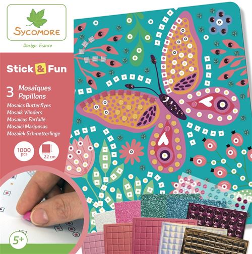 Kit créatif Au Sycomore Stick et Fun 3 Mosaïques Papillons