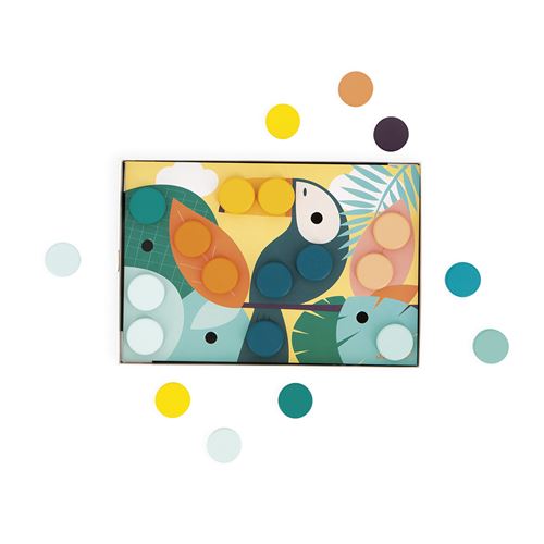 Premières Mosaïques en Bois - 6 Cartes Perforées en Carton et 38 Gros Pions en Bois - Coffrets