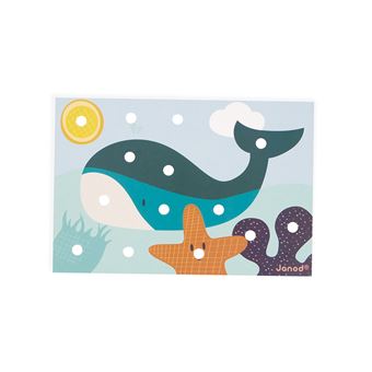 Janod - Mes Premières Mosaïques en Bois - Jouet d'Eveil - 7 Cartes Perforées et 70 Pions en Bois - Apprentissage des Couleurs et Motricité - Peinture