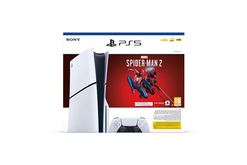 Console Sony PS5 Slim Edition Standard Blanc et Noir + Marvel s Spider-Man 2