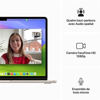 Apple MacBook Air 13,6'''' 512Go SSD 16Go RAM Puce M3 CPU 8 cours GPU 10 cours Lumière stellaire Nouveau