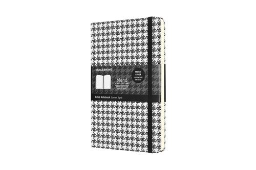 Carnet tisse grand format ligné Moleskine Motif Petits Echecs Blanc et Noir