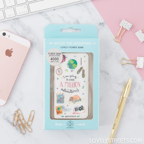 Batterie externe Mr. Wonderful Lovely Streets I am going to have a million adventures PowerBank 4000 mAh Blanc