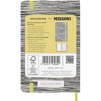 Agenda scolaire Moleskine 2022 2023 Semainier Missoni format de poche Sakai Flamme Noir et Blanc