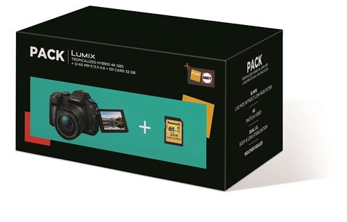 Pack Fnac Appareil photo hybride Panasonic G80 Noir + 12-60mm + Carte mémoire SD 32 Go