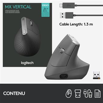 Logitech-Souris ergonomique sans fil MX ERGO, avec récepteur sans